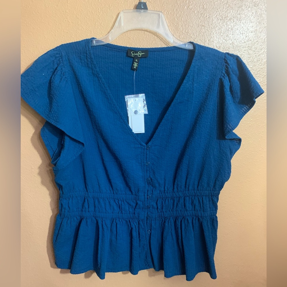 Jessica Simpson Poseiden Jeydon Peacock Blue Blouse- XL